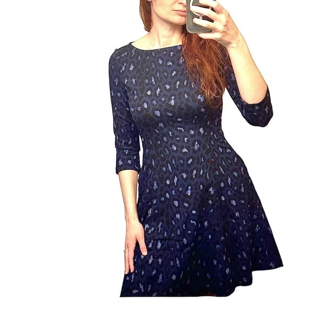 Kate Spade Blue Leopard Print Casual Broome Ponte Dress Size‎ 4